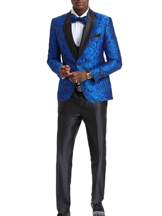 Tazzio Other - Royal/Black Floral Satin Shawl Lapel 3 Piece Fashion Men's Suit